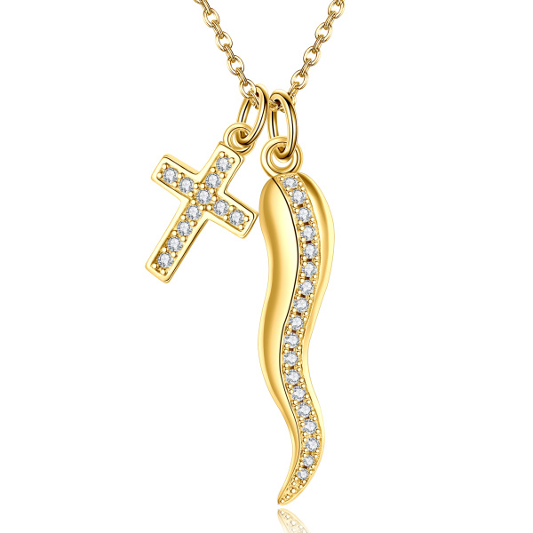 絶版貴重　メガクチート　ネックレス　インフェルノX 1P オマケ　カロス　xy Gold Vermeil Cubic Zirconia Cross Italian Horn Necklace for Women