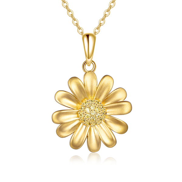 ★daisy★✾14kgf 14K Gold Cubic Zirconia Daisy Pendant Necklace