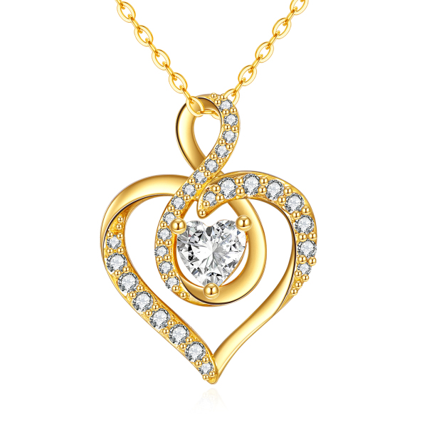 10K Gold Heart Cubic Zirconia Infinity Symbol Pendant Necklace For