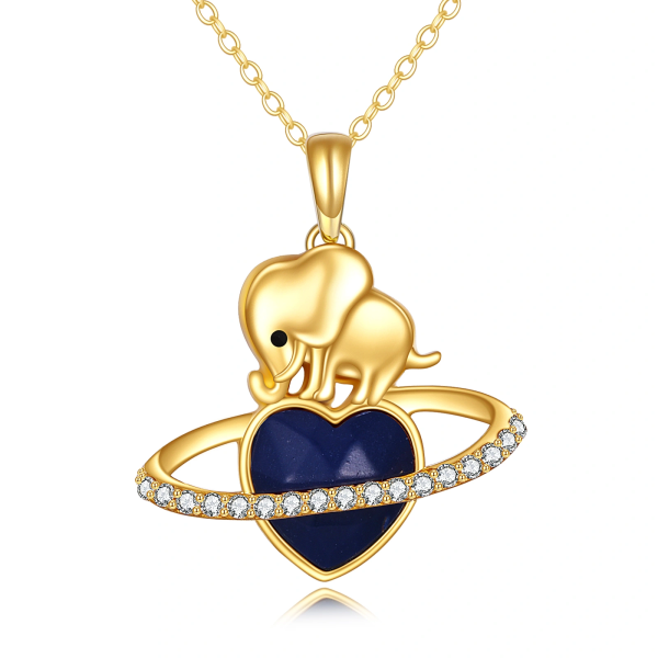 14K Gold Personalized Birthstone Elephant Heart Planet Necklace