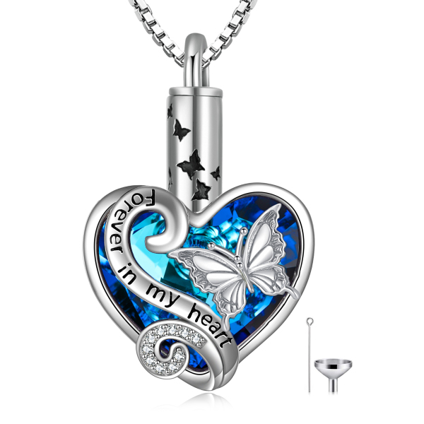 Cremation Keepsake Jewelry Sterling Silver Crystal Butterfly Heart