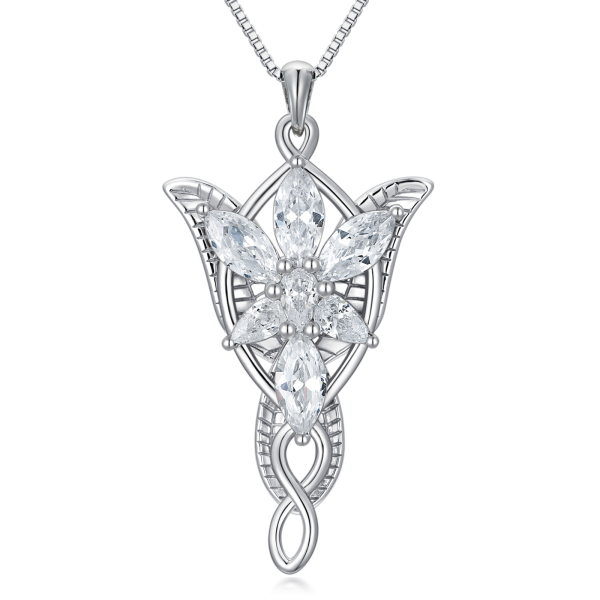 Sterling Silver Cubic Zirconia Lord Ring Arwen's Evenstar Pendant Necklace - Main Image