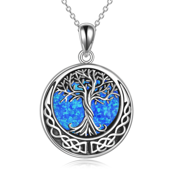 Sterling Silver Opal Tree Of Life Celtic Knot Pendant Necklace