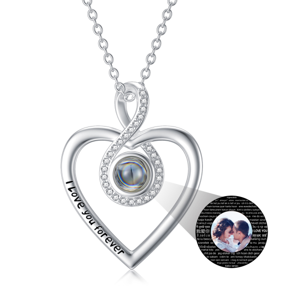 Sterling Silver Heart Projection Stone Personalised Photo Infinity