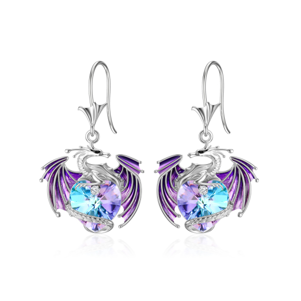 Sterling Silver Purple Heart Crystal Dragon Drop Earrings Sterling Silver Purple Heart Crystal Dragon Drop Earrings