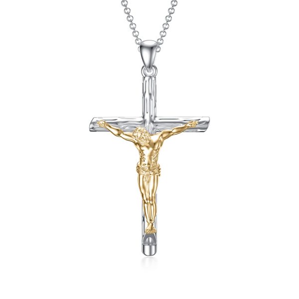 Sterling Silver Two-tone Cross Jesus Crucifix Whistle Pendant Necklace for  Men