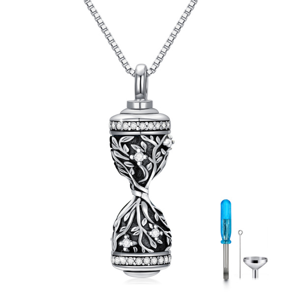 Sterling Silver Cubic Zirconia Tree Of Life Hourglass Urn